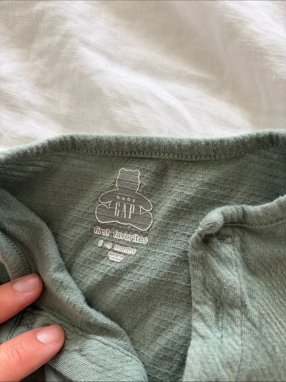 GAP Sage Green Sleeveless Baby Romper with Front Pockets